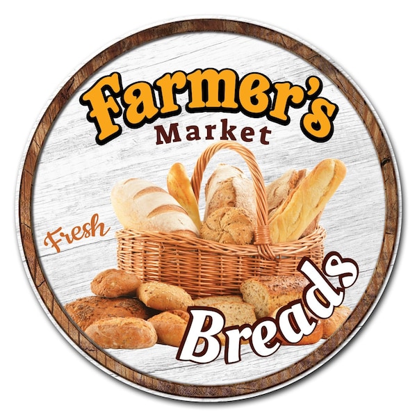 Corrugated Plastic Sign With Stakes 24in Circular-Farmers Market Breads, C-24-CIR-WS-Breads
